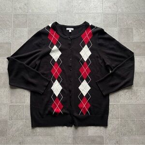 Croft & Barrow Black And Red Argyle Cardigan Sweater Xl
